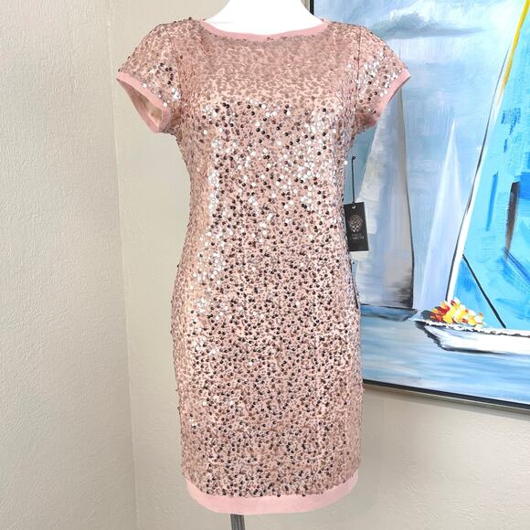 Vince Camuto dress Mini Sheath SEQUIN BLUSH PINK ROSE GOLD SIZE 6 - Picture 1 of 7